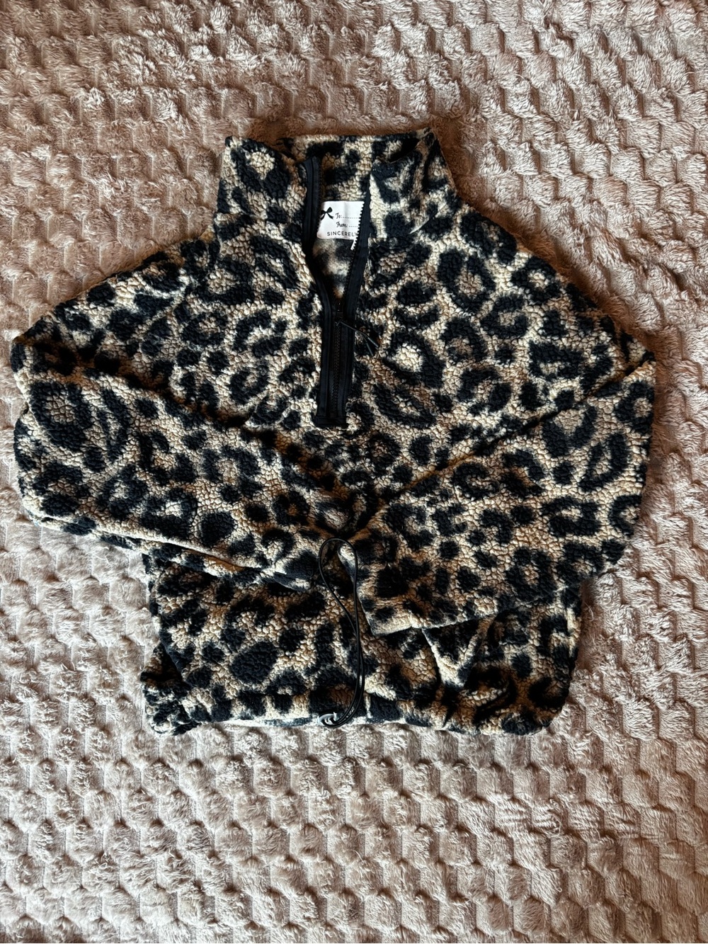 Sincerely Jules Leopard Print Half-Zip Fleece Pullover - Black & Cream